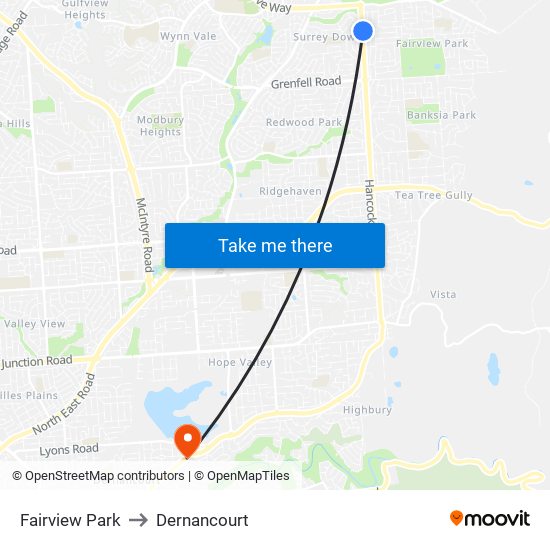 Fairview Park to Dernancourt map