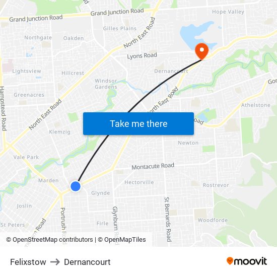 Felixstow to Dernancourt map