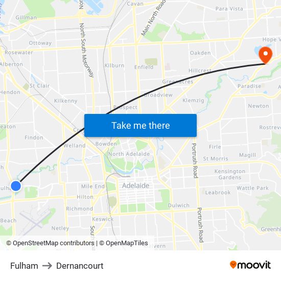 Fulham to Dernancourt map