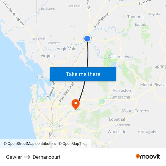 Gawler to Dernancourt map