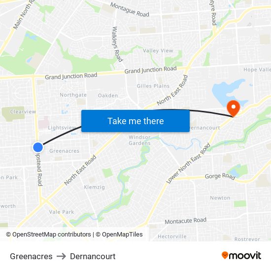 Greenacres to Dernancourt map