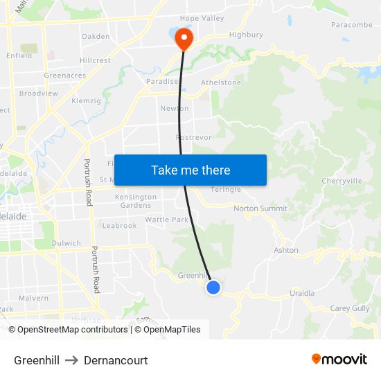 Greenhill to Dernancourt map