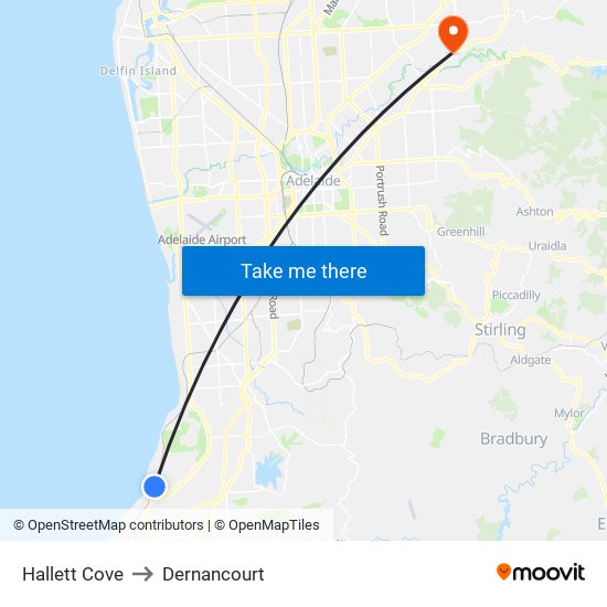 Hallett Cove to Dernancourt map