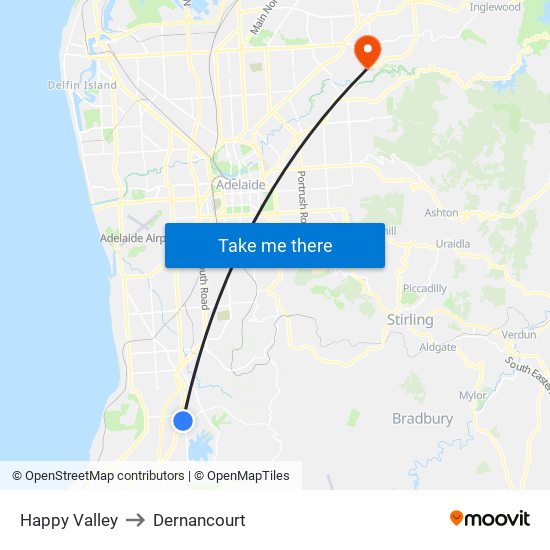 Happy Valley to Dernancourt map