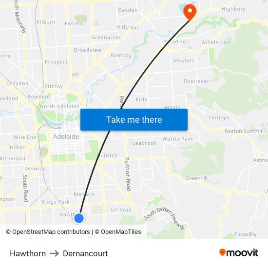 Hawthorn to Dernancourt map