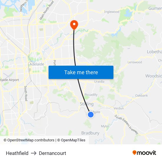 Heathfield to Dernancourt map