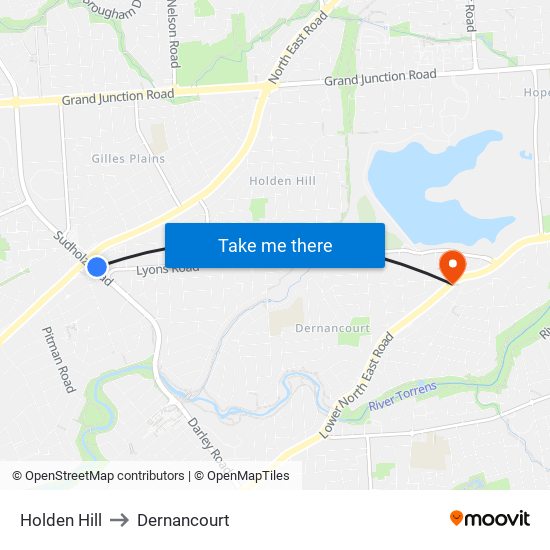 Holden Hill to Dernancourt map