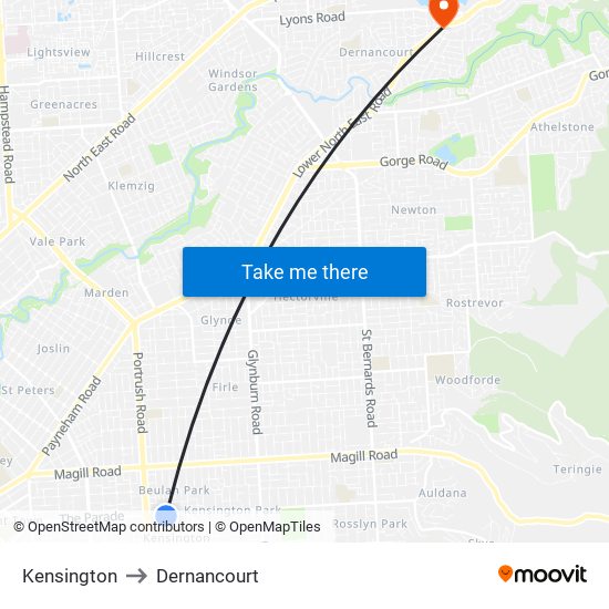 Kensington to Dernancourt map