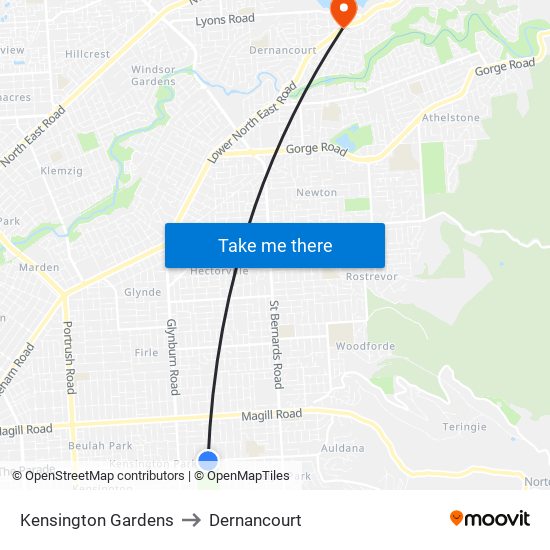 Kensington Gardens to Dernancourt map