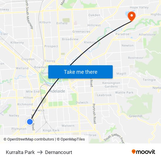 Kurralta Park to Dernancourt map