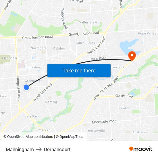 Manningham to Dernancourt map