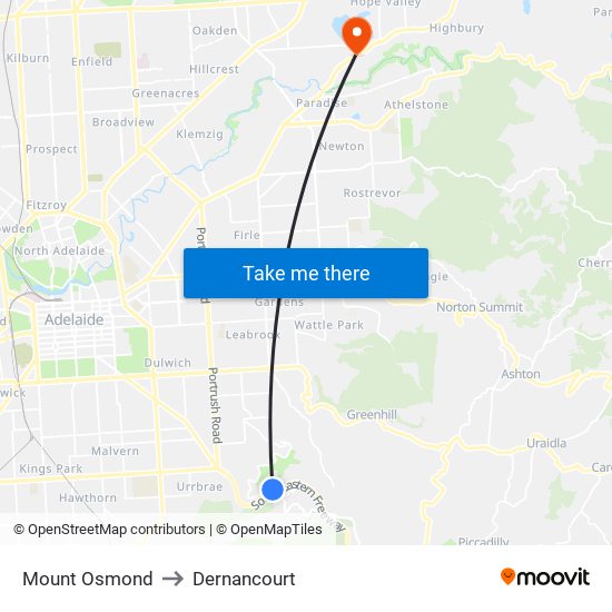 Mount Osmond to Dernancourt map