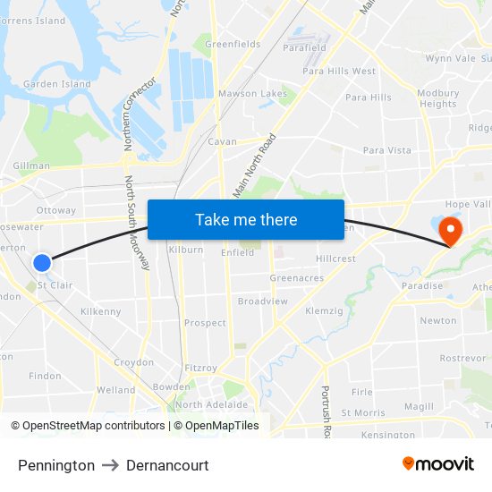 Pennington to Dernancourt map