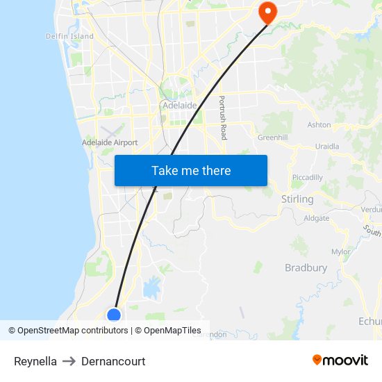 Reynella to Dernancourt map