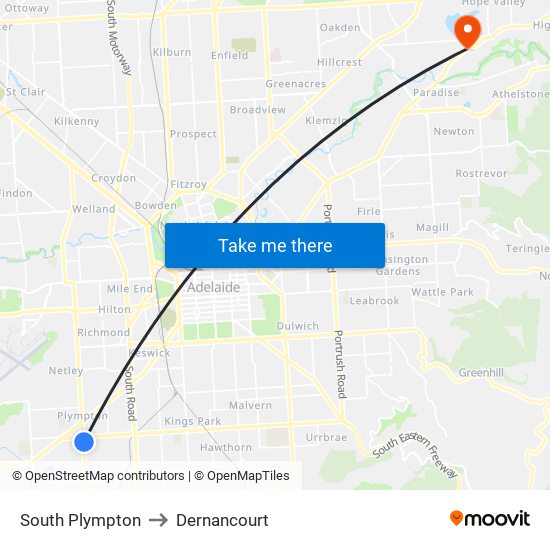 South Plympton to Dernancourt map