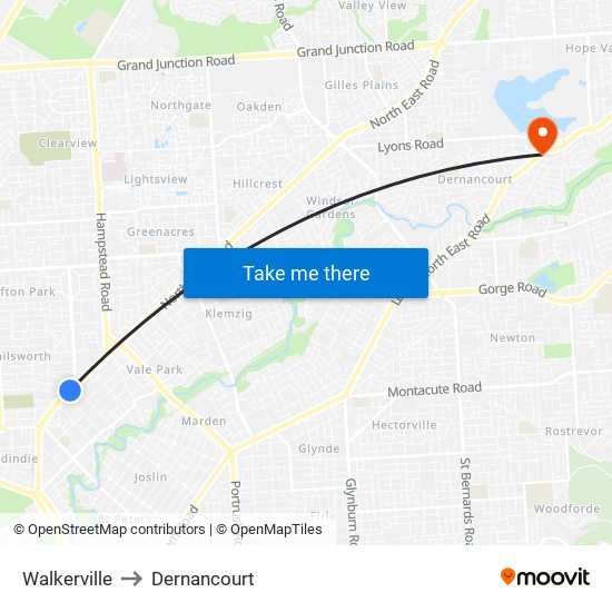 Walkerville to Dernancourt map