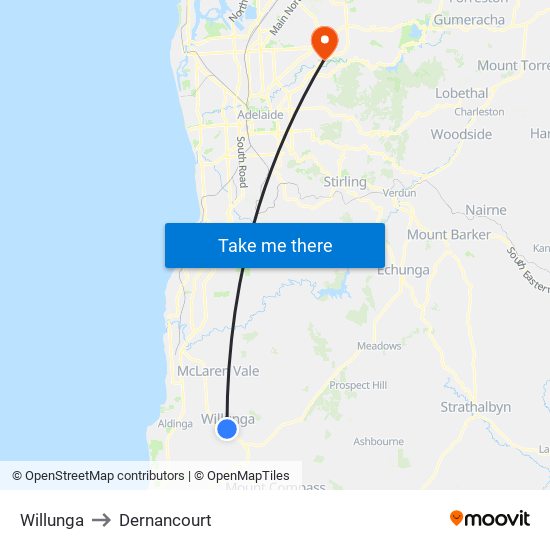 Willunga to Dernancourt map