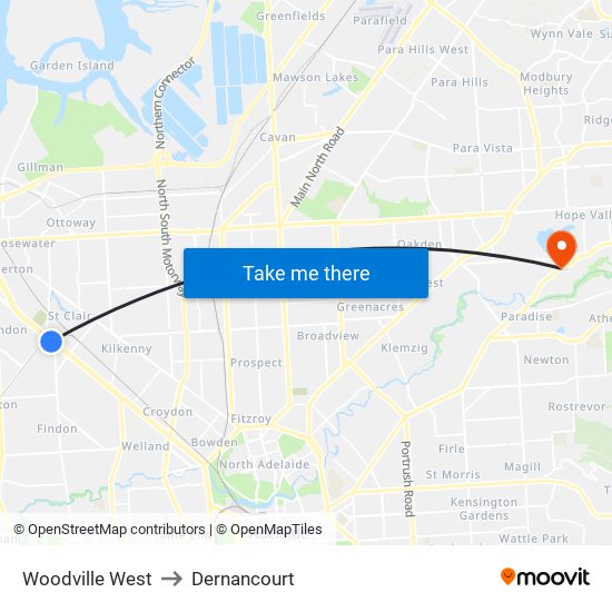 Woodville West to Dernancourt map