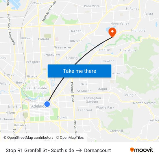 Stop R1 Grenfell St - South side to Dernancourt map