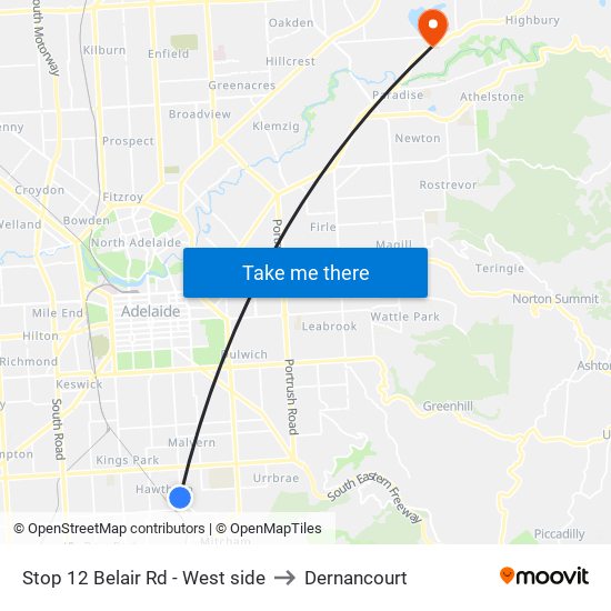 Stop 12 Belair Rd - West side to Dernancourt map