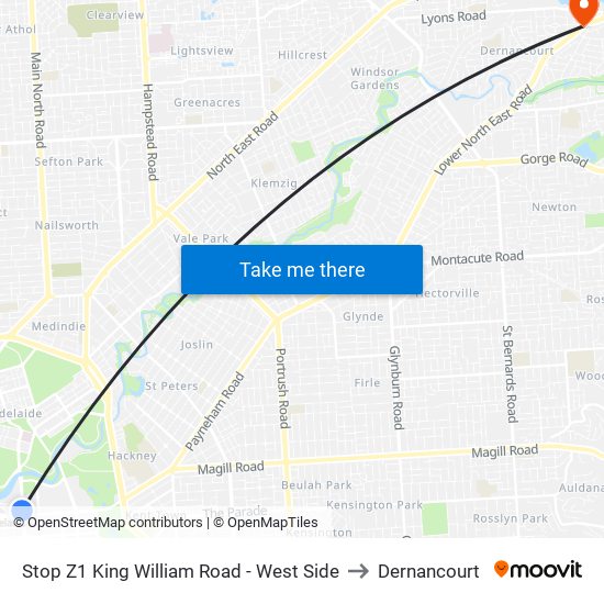 Stop Z1 King William Road - West Side to Dernancourt map