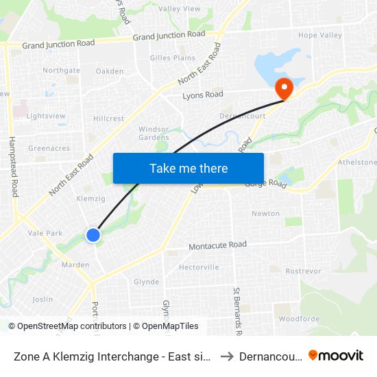 Zone A Klemzig Interchange - East side to Dernancourt map