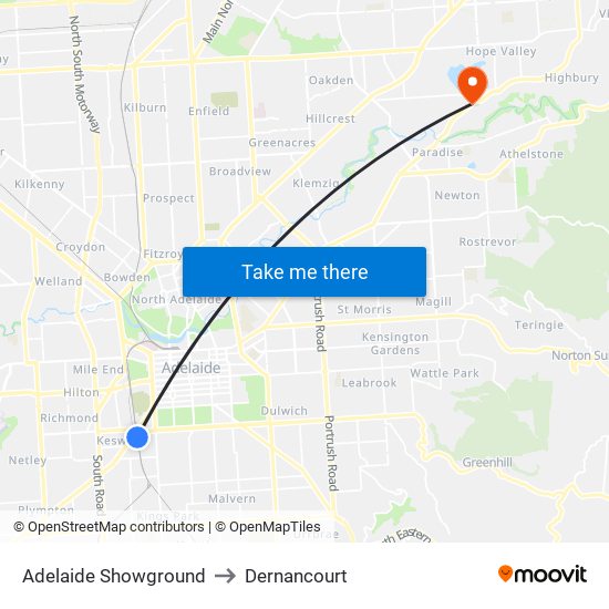 Adelaide Showground to Dernancourt map
