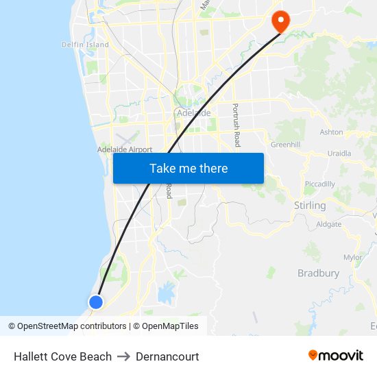 Hallett Cove Beach to Dernancourt map