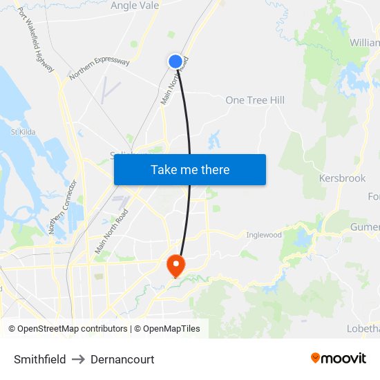 Smithfield to Dernancourt map