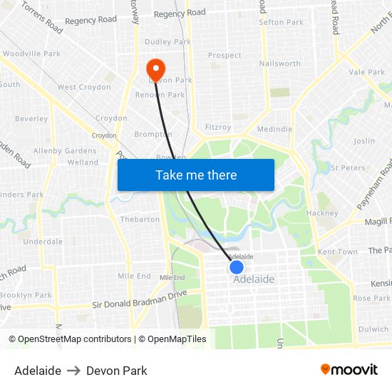 Adelaide to Devon Park map