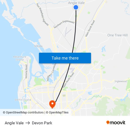 Angle Vale to Devon Park map