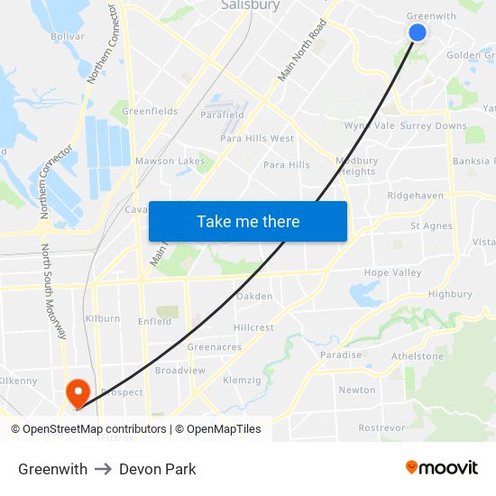 Greenwith to Devon Park map