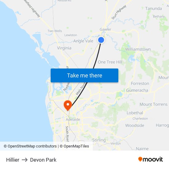 Hillier to Devon Park map