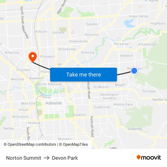 Norton Summit to Devon Park map