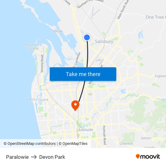 Paralowie to Devon Park map