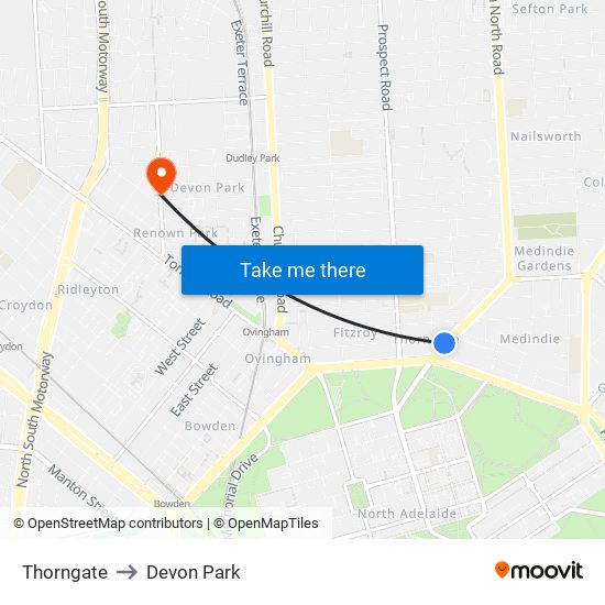 Thorngate to Devon Park map