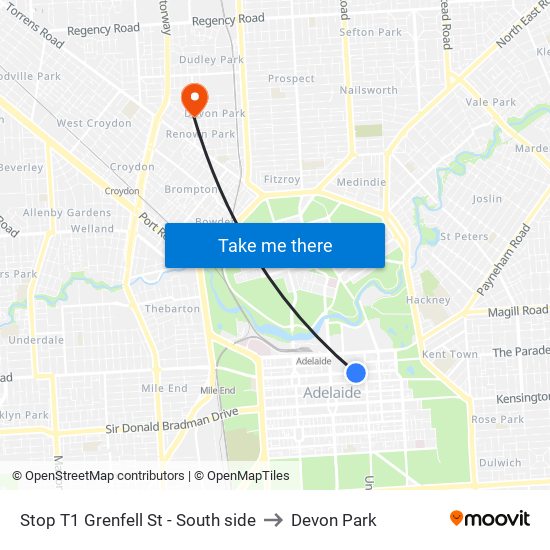 Stop T1 Grenfell St - South side to Devon Park map