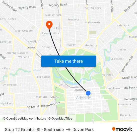 Stop T2 Grenfell St - South side to Devon Park map