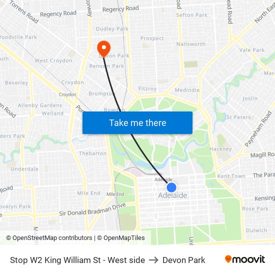 Stop W2 King William St - West side to Devon Park map