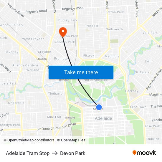 Adelaide Tram Stop to Devon Park map