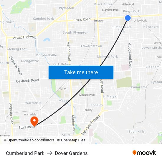 Cumberland Park to Dover Gardens map