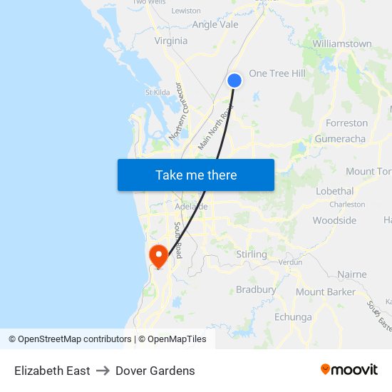 Elizabeth East to Dover Gardens map
