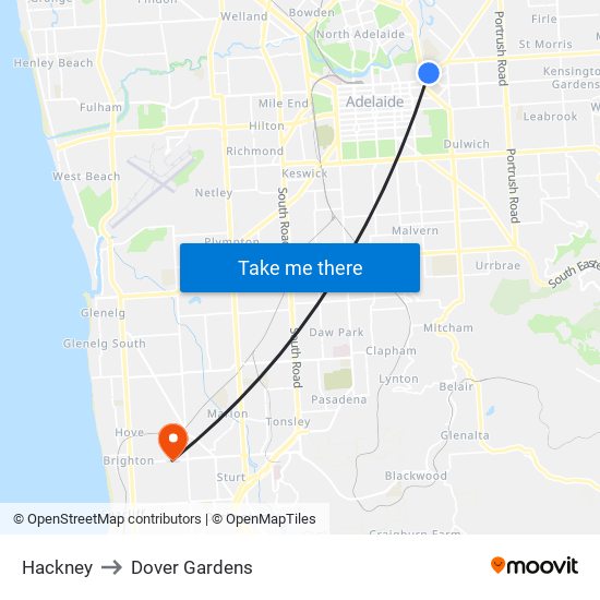 Hackney to Dover Gardens map