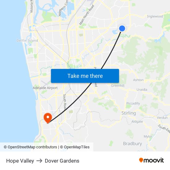 Hope Valley to Dover Gardens map