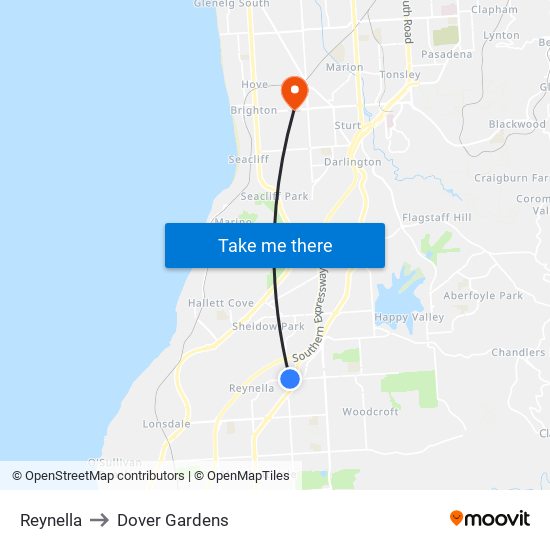 Reynella to Dover Gardens map
