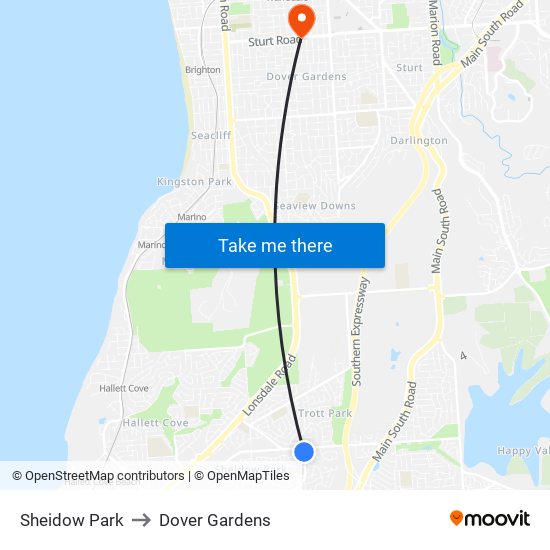 Sheidow Park to Dover Gardens map