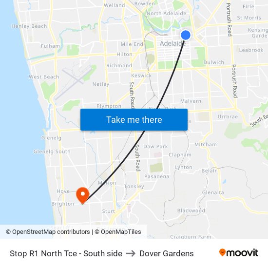 Stop R1 North Tce - South side to Dover Gardens map