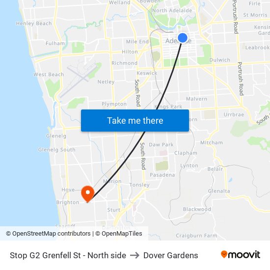 Stop G2 Grenfell St - North side to Dover Gardens map