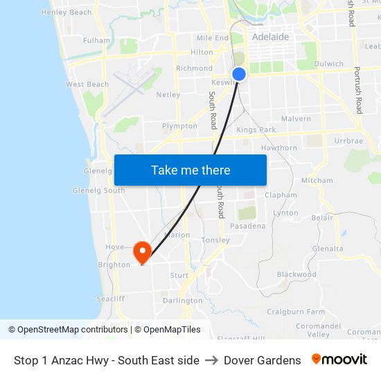 Stop 1 Anzac Hwy - South East side to Dover Gardens map