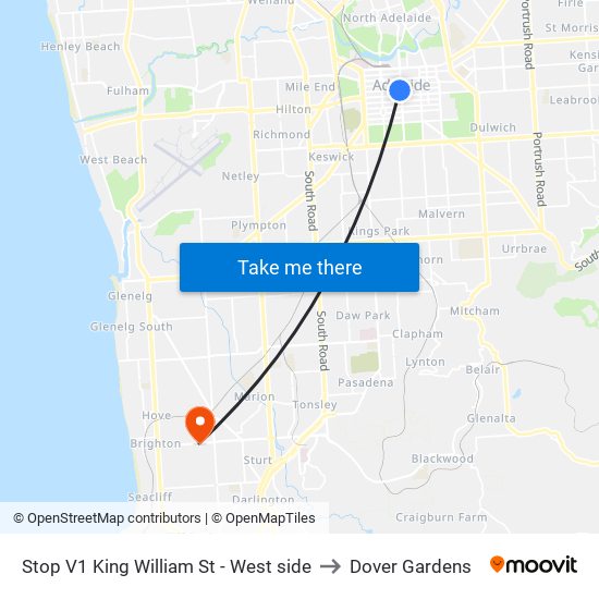 Stop V1 King William St - West side to Dover Gardens map